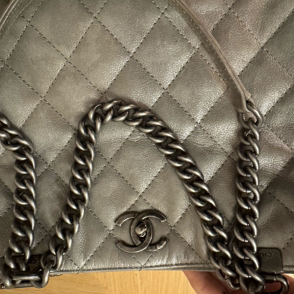 CHANEL Metallic Silver Quilted Tote - Picture 8 of 9
